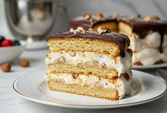 Торт Мишка на Севере: рецепт с песочными коржами, ореховой меренгой и кремом