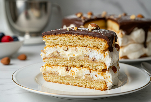 Торт Мишка на Севере: рецепт с песочными коржами, ореховой меренгой и кремом