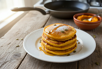 Тыквенные панкейки без масла, пышные и влажные на сухой сковороде