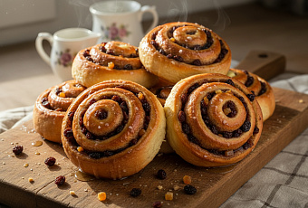 Секреты приготовления британских булочек Челси с корицей и фруктами для чаепития