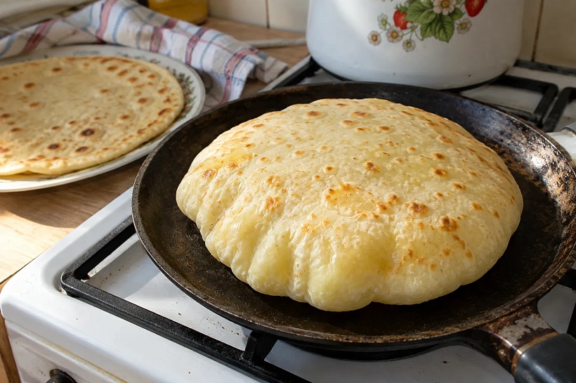 Хычины с картофелем и сыром: раскатываем тонко, а начинки кладём почти столько же, сколько теста