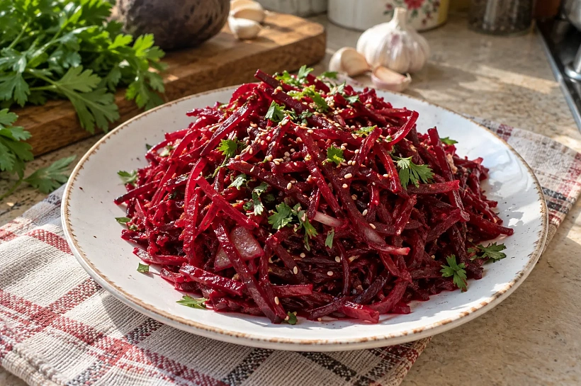 Свёкла по-корейски без варки: хрустящая, пряная и особенно вкусная после ночи в холодильнике