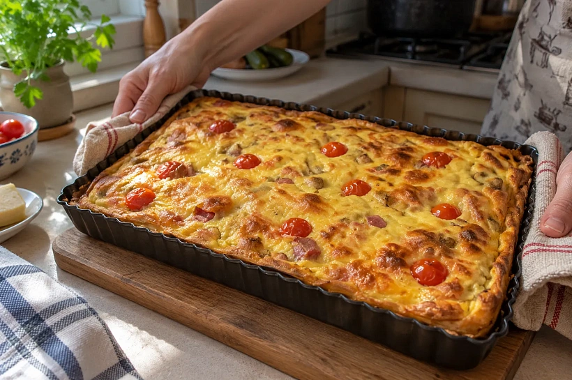 Киш лорен с грудинкой и сыром: тонкая песочная основа и много сочной начинки