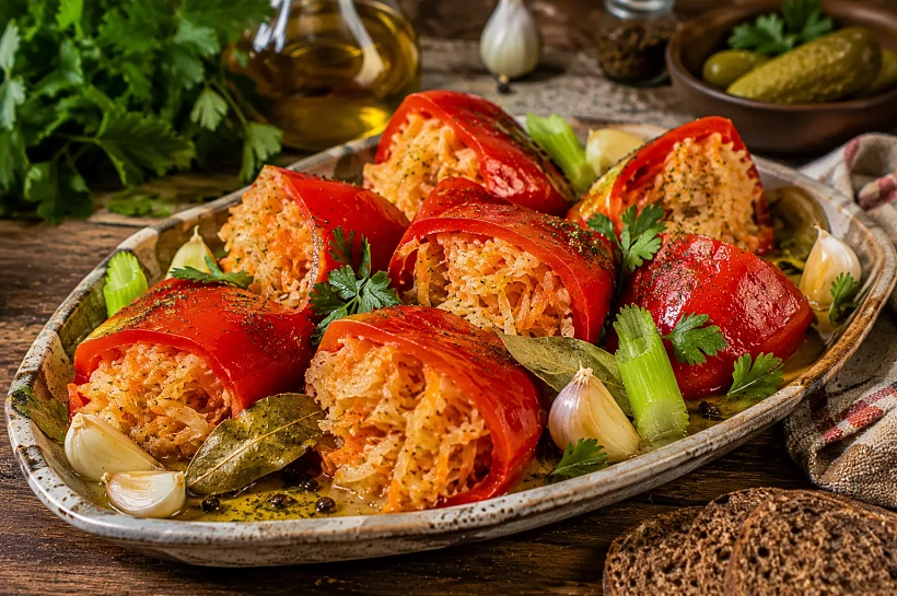 Бланширую красный перец и начиняю капустой: хрустящая закуска по-армянски пропитывается пряным маринадом