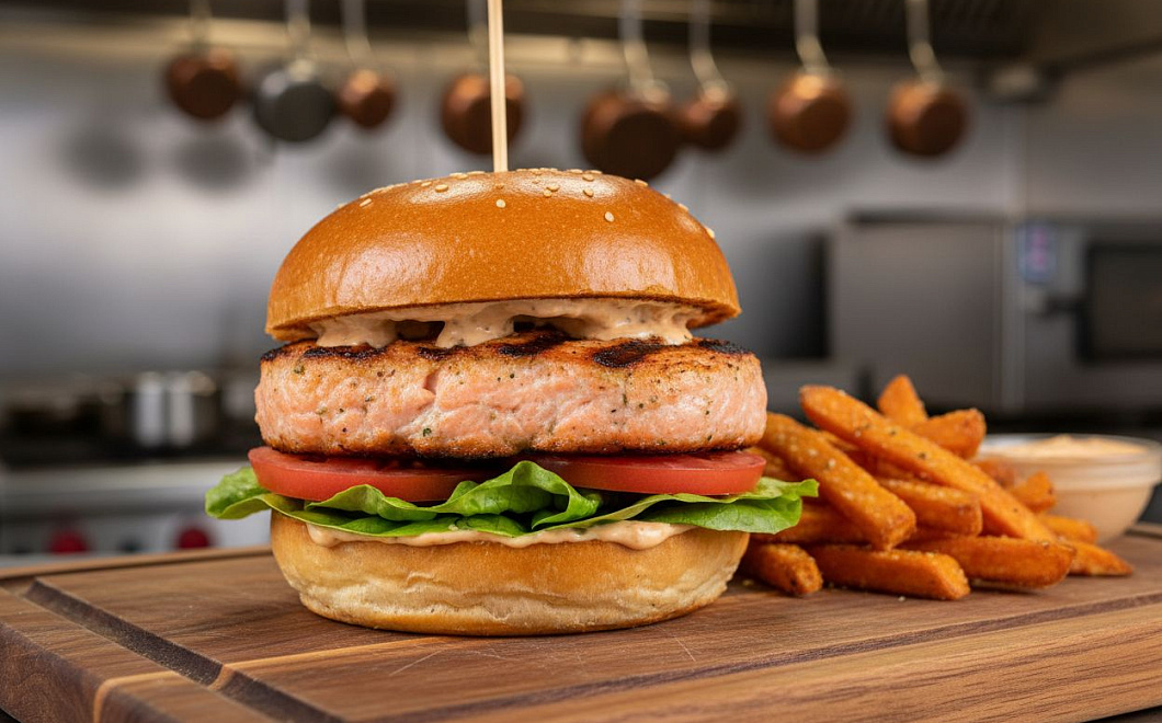 Бургер с семгой, пошаговый рецепт со списком ингредиентов