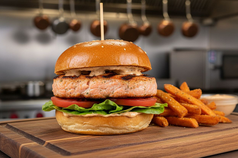 Бургер с семгой, пошаговый рецепт со списком ингредиентов