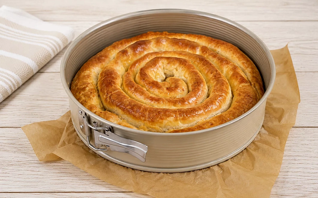 Сворачиваем слоёное тесто с куриным фаршем в спираль: мясной пирог выходит сочным и румяным