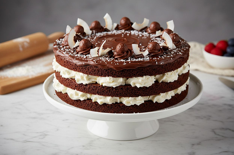 Шоколадно-кокосовый торт: рецепт домашней выпечки с простыми ингредиентами