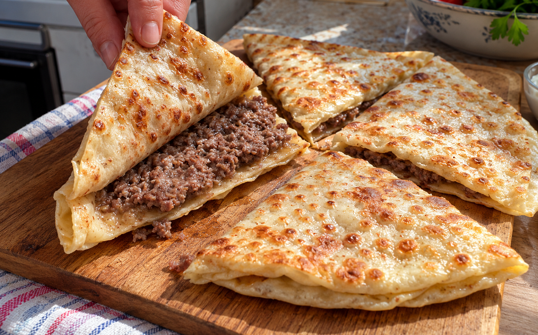 Лепёшки с мясом на сковороде: тонкое заварное тесто и много сочной начинки