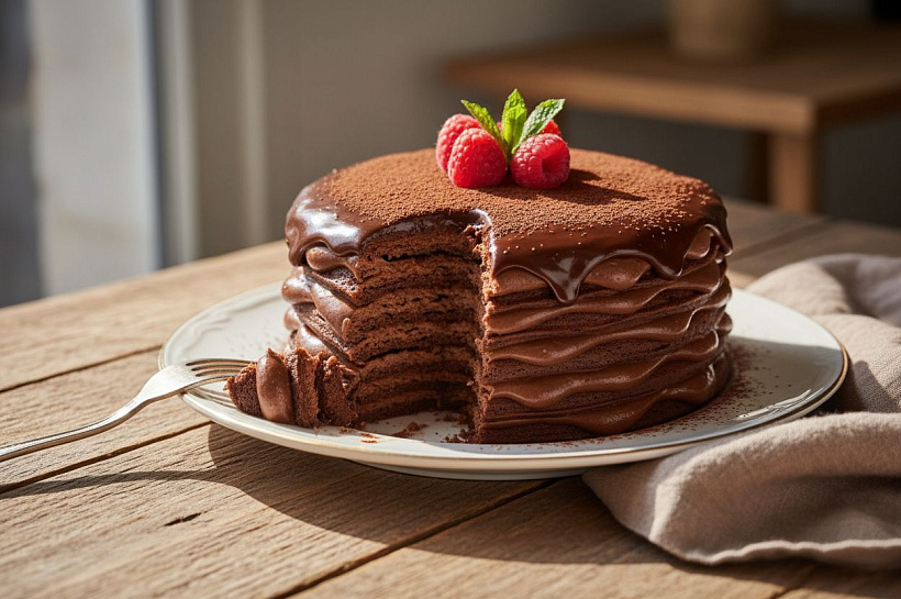 Блинный торт с шоколадом: рецепт вкусного домашнего десерта