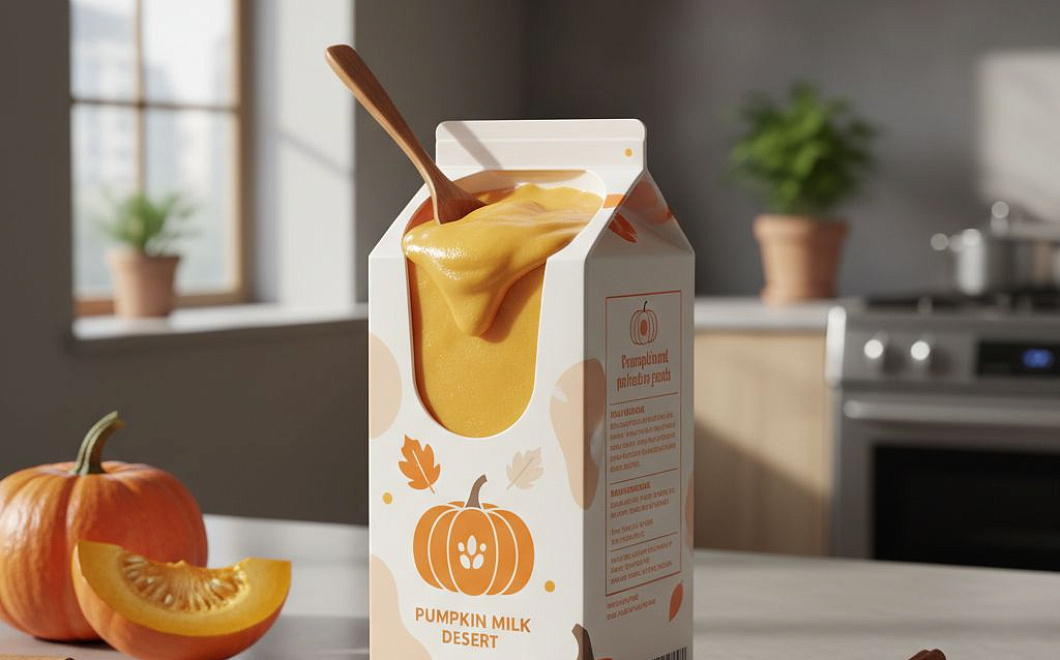 Молочно-тыквенный десерт без выпечки в пакете из-под молока