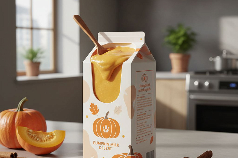 Молочно-тыквенный десерт без выпечки в пакете из-под молока