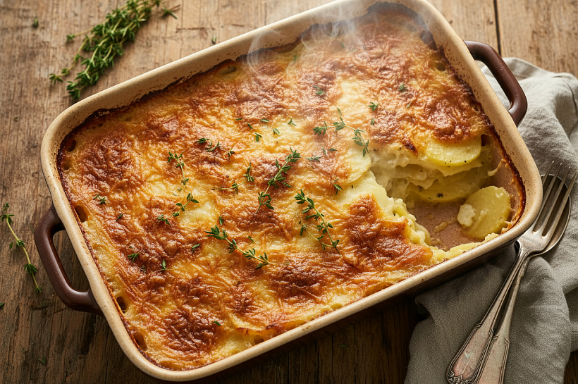 Французский картофель дофинуа: нежное сливочное блюдо с чесноком и тимьяном