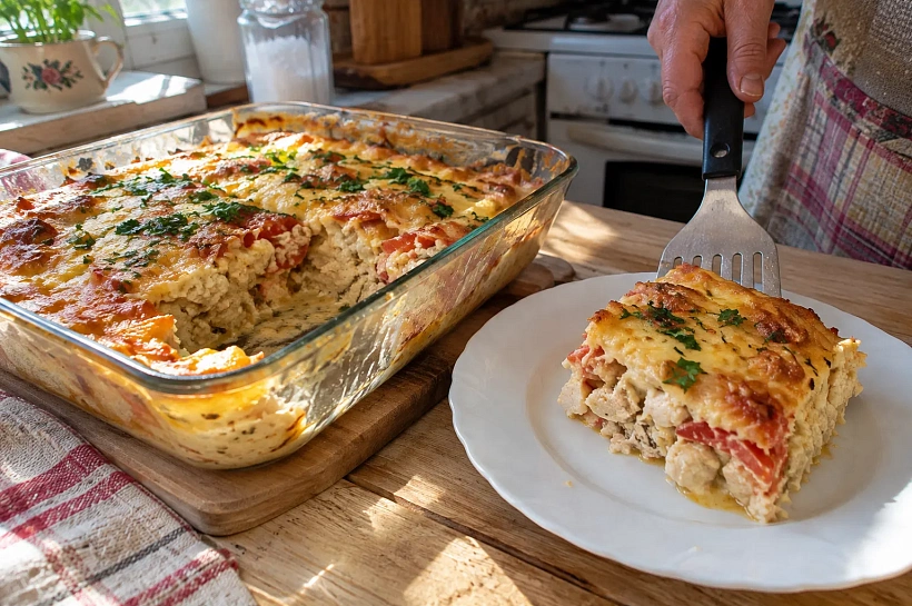 Куриное филе под сырной шапочкой: нарезаем, заливаем соусом и отправляем в духовку