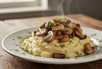 Пюре с жареными грибами, нежное и ароматное как отдельное блюдо