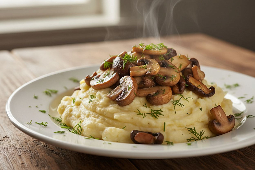 Пюре с жареными грибами, нежное и ароматное как отдельное блюдо