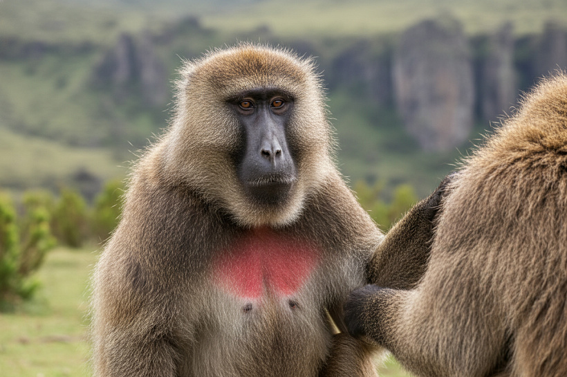 Гелады: обезьяны с кровоточащим сердцем и уникальной социальной структурой в Эфиопии