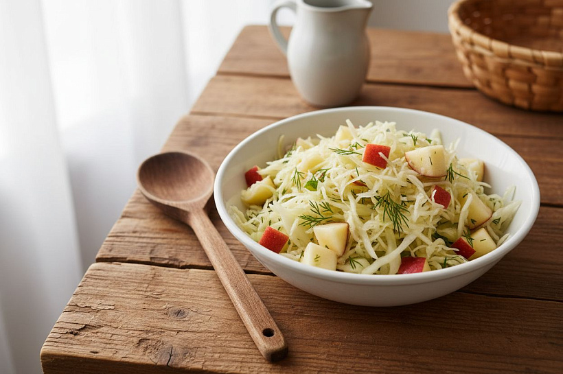 Салат из квашеной капусты с яблоком, пошаговый рецепт приготовления