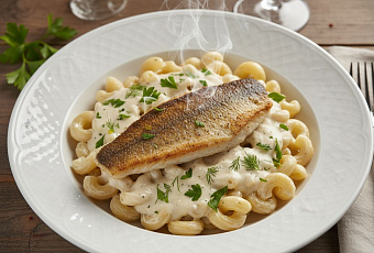 Судак с пастой под сливочным соусом, пошаговый рецепт приготовления