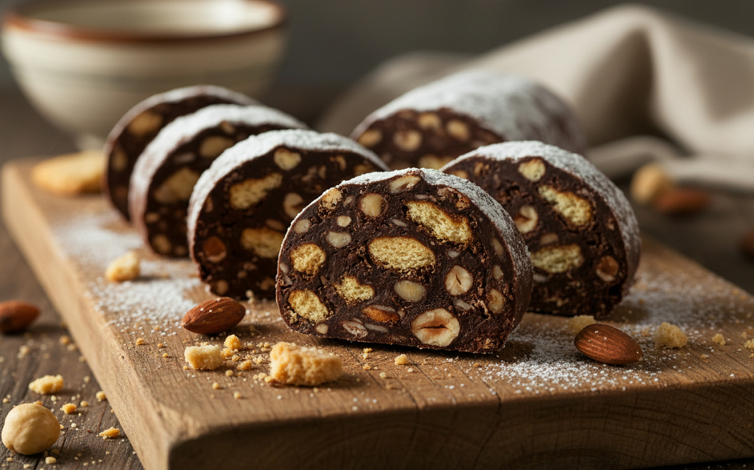 Шоколадная колбаса из детства за 10 минут без выпечки, тает во рту