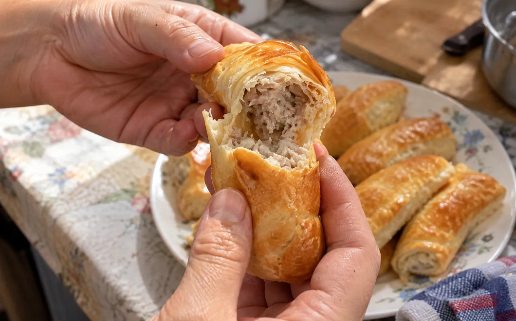 Пирожки без дрожжей и разрыхлителя: тонкое тесто сворачиваем вокруг мясной начинки