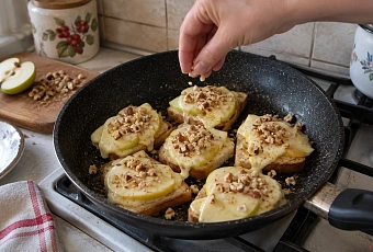 Кладём яблоко на хлеб и посыпаем сыром: горячие бутерброды выходят хрустящими и сочными