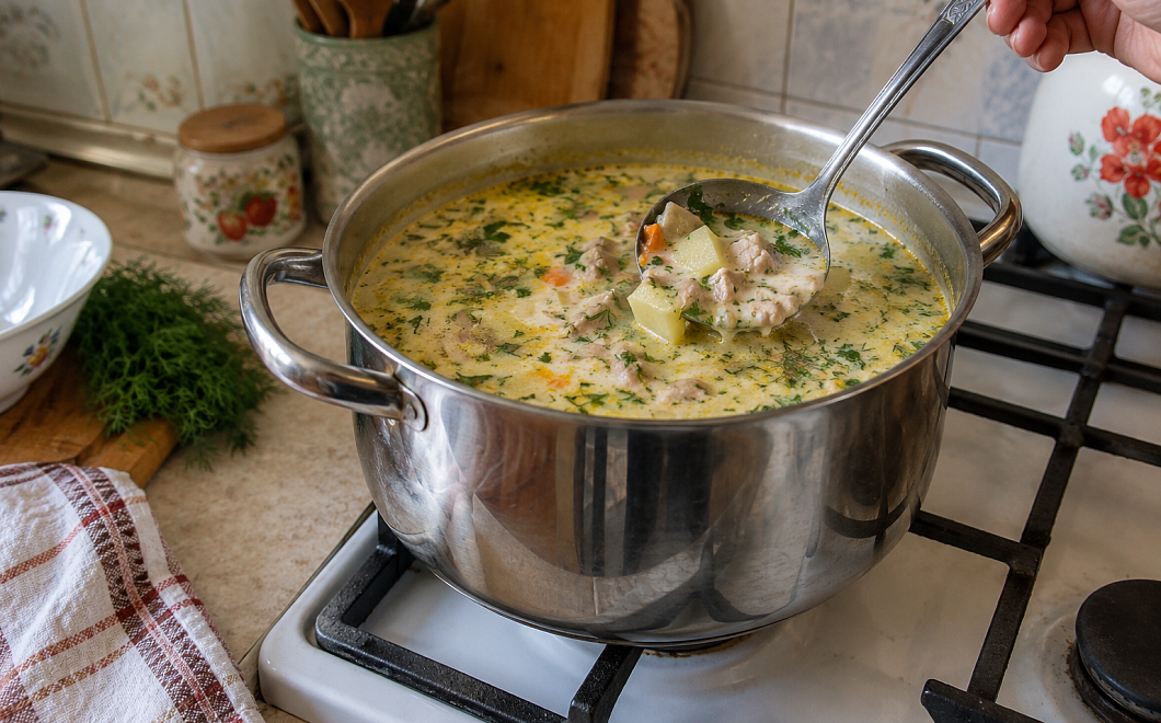 Сырный суп с курицей и грибами: нежный сливочный вкус без долгой варки