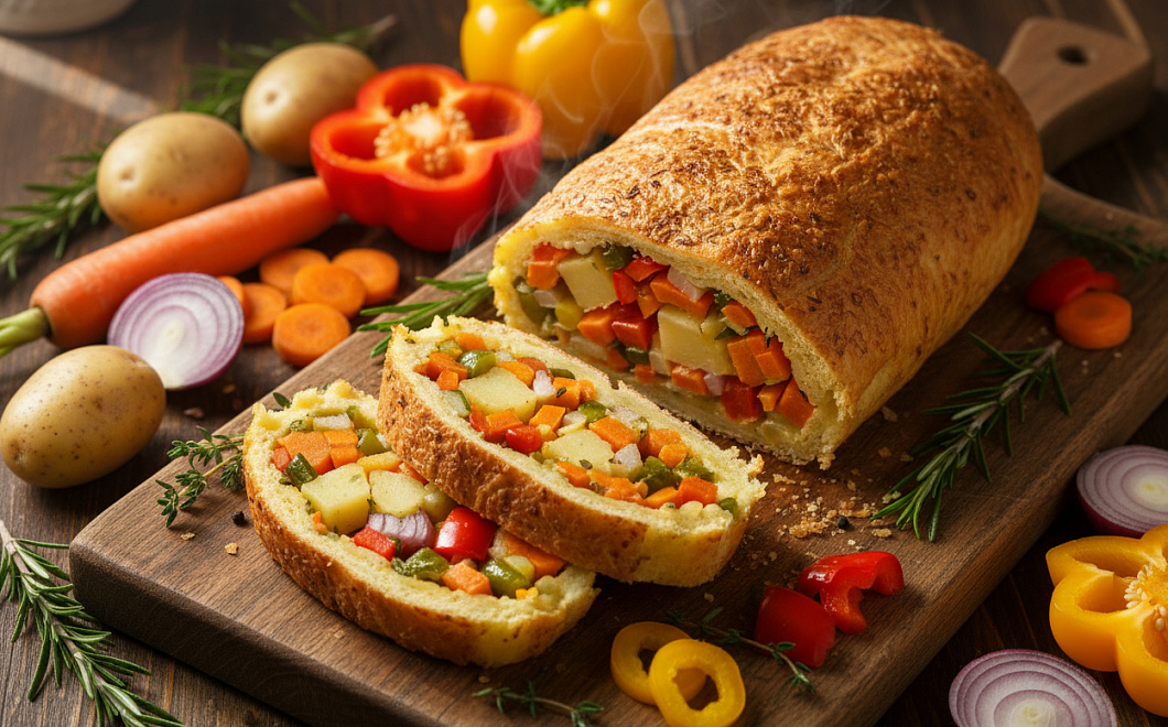 Картофельный рулет с овощами, пошаговый рецепт 