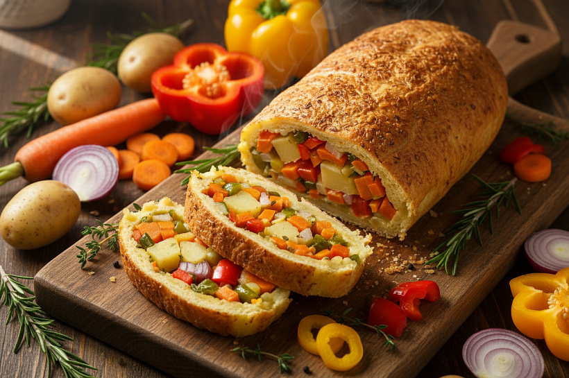 Картофельный рулет с овощами, пошаговый рецепт 