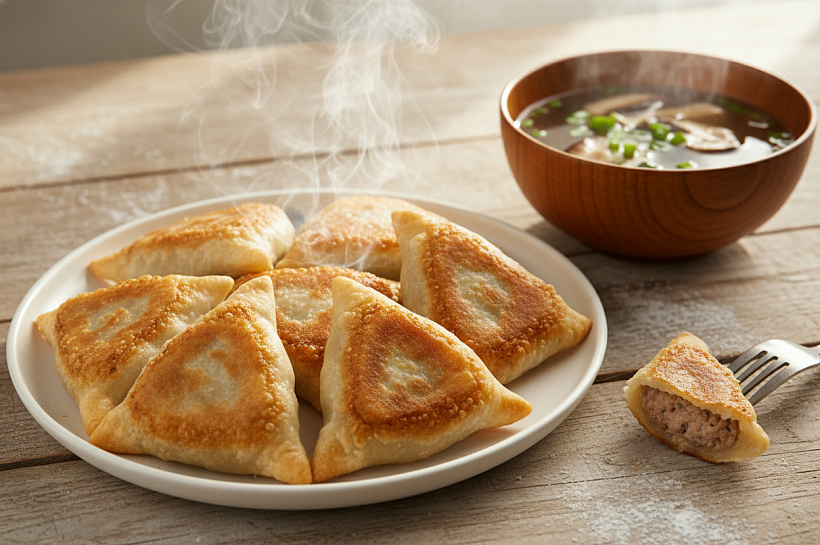 Треугольники с мясом и бульоном: пошаговый рецепт приготовления