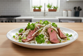 Салат с говядиной и дайконом, пошаговый рецепт приготовления