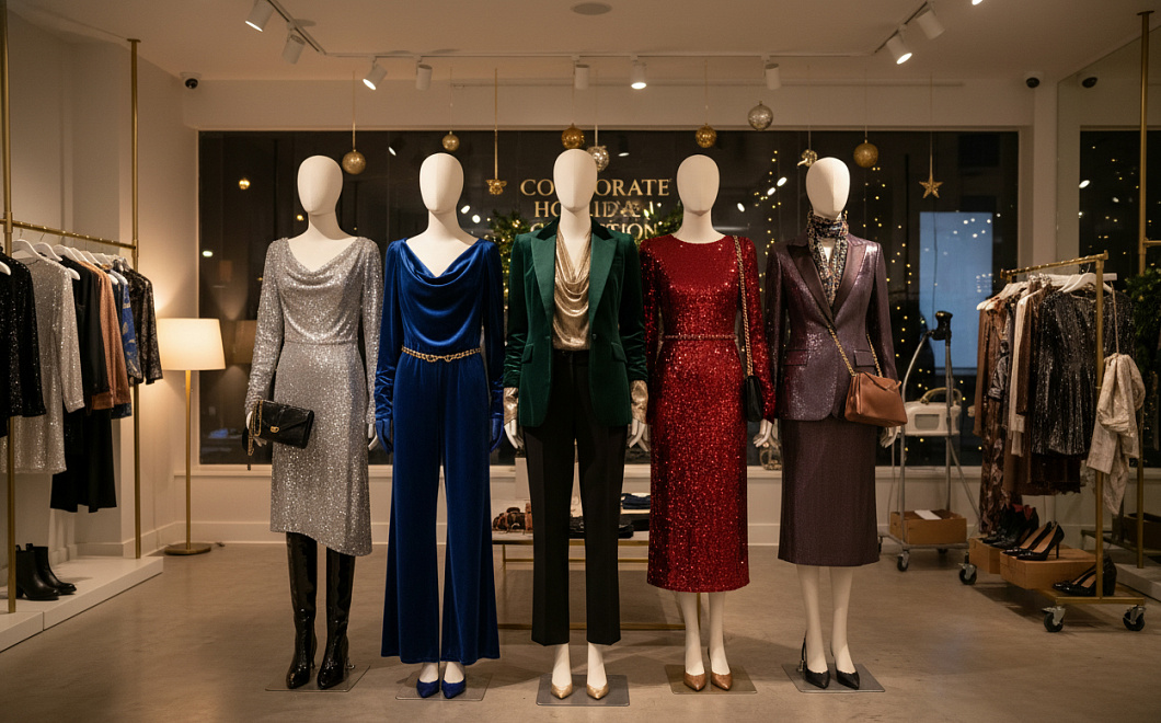 Модные образы для новогоднего корпоратива 2025, от бархата до кожи