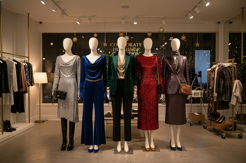 Модные образы для новогоднего корпоратива 2025, от бархата до кожи