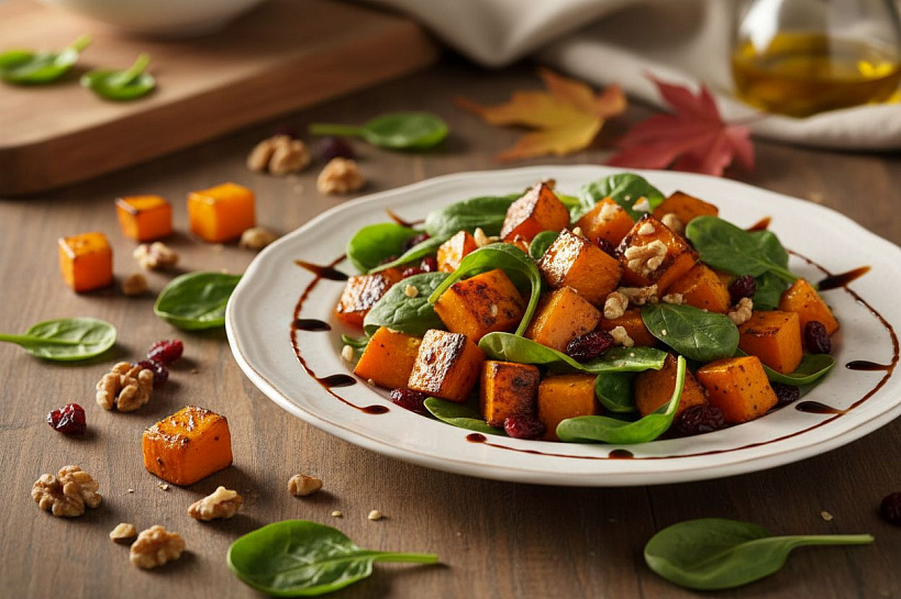 Салат с тыквой и шпинатом, пошаговый рецепт приготовления