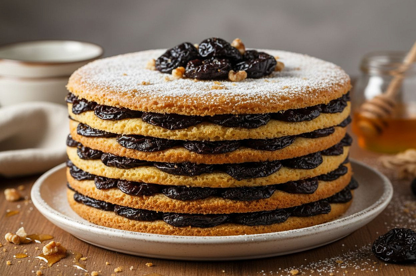 Медовик за 12 минут с черносливом: нежный и вкусный рецепт