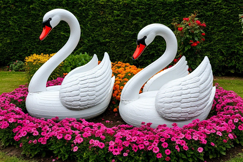 Эколог Благодатнова объяснила, чем опасны лебеди из покрышек для клумб и детских площадок