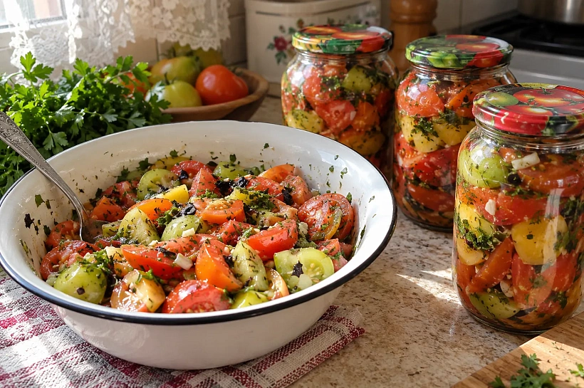 Маринуем зелёные помидоры с перцем и чесноком: закуска выходит хрустящей и кисло-сладкой