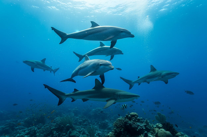 Дельфины против акул: кто победит в схватке морских хищников