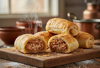 Мясные слоёные рулеты из теста на кефире с хрустящей корочкой