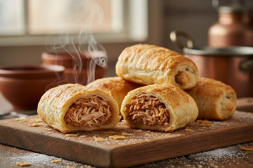 Мясные слоёные рулеты из теста на кефире с хрустящей корочкой