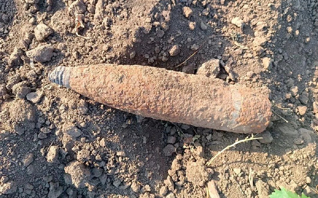 Рабочие нашли артиллерийский снаряд времен войны в виноградном поле на Кубани
