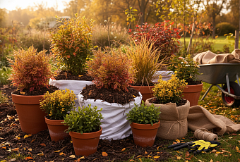 Осенний прикоп контейнерных растений: как защитить горшки от промерзания зимой