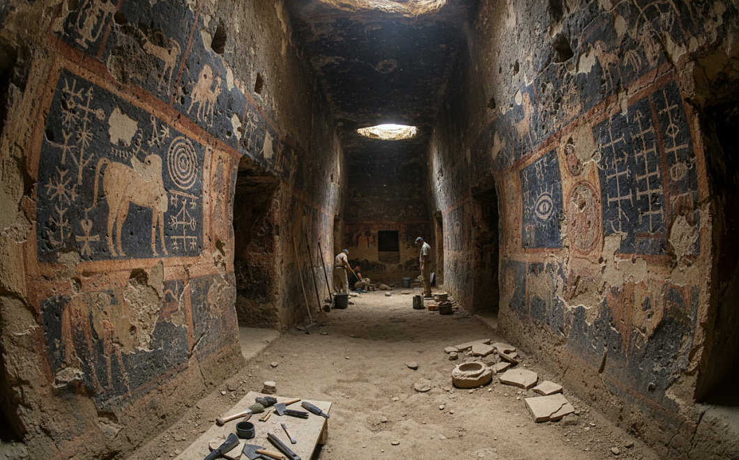 Археологи нашли в Турции подземное святилище Урарту возрастом 3000 лет с фресками.