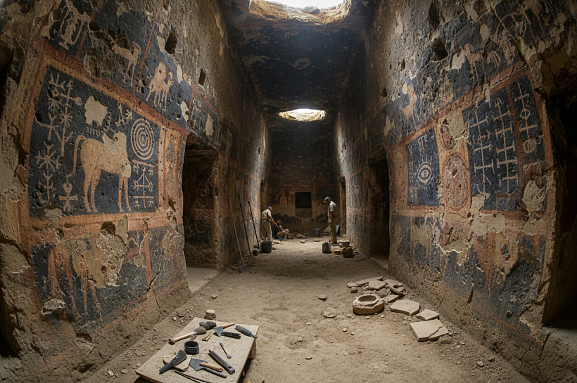 Археологи нашли в Турции подземное святилище Урарту возрастом 3000 лет с фресками.