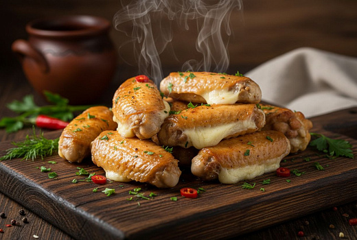 Куриные крылышки с сыром сулугуни, пошаговый рецепт приготовления