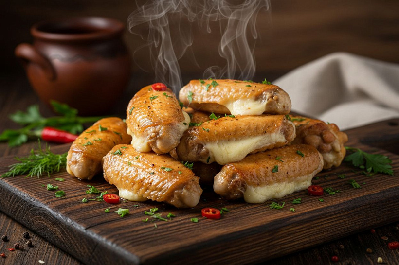 Куриные крылышки с сыром сулугуни, пошаговый рецепт приготовления