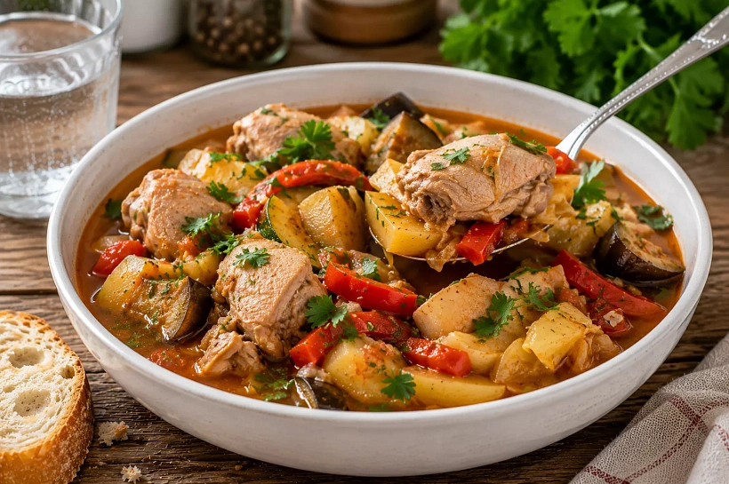 Складываю курицу и овощи слоями, затем томлю 2 часа: домашняя 