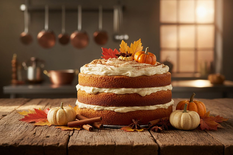 Тыквенный торт: рецепт осеннего десерта с пряностями и кремом