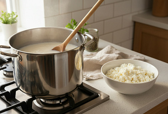 Как приготовить нежный творог из 5 литров молока в обычной кастрюле