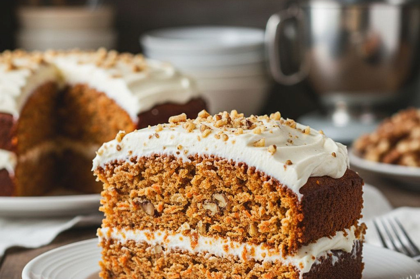 Американский морковный пирог с орехами и кремовой глазурью
